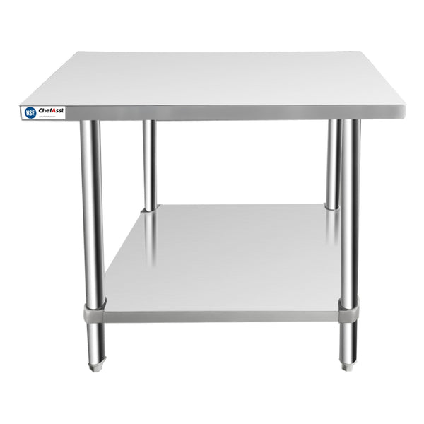 ChefAsst 24" x 30" 16-Gauge 304 Stainless Steel Commercial Work Table with 201 Stainless Steel Legs and Undershelf