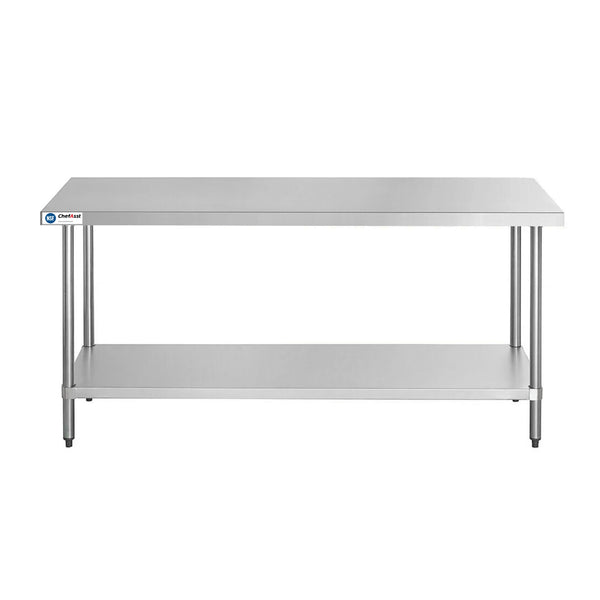 ChefAsst 30" x 72" 16-Gauge 304 Stainless Steel Commercial Work Table with 201 Stainless Steel Legs and Undershelf