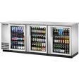 True TBB-4G-S-HC-LD 90 3/8" Stainless Steel 3 Glass Door Back Bar Refrigerator