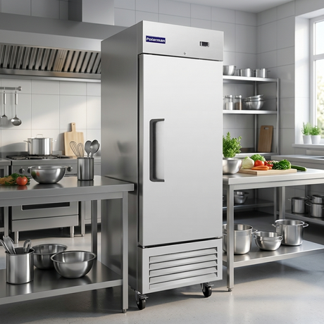 Polarman PLM-27RS 26 3/4" Reach-In Refrigerator with Single Solid Door, Bottom Mount, Stainless Steel, 23 cu. ft.