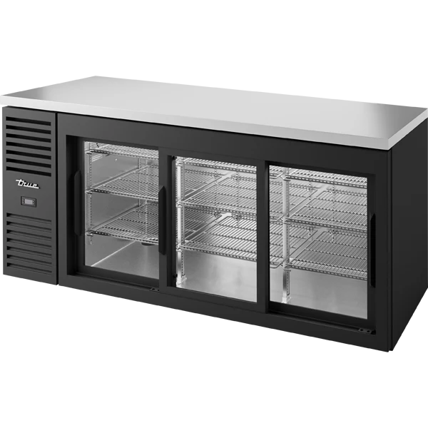 True TBR72-RISZ1-L-B-111-1 72" 3 Sliding Glass Door Back Bar Refrigerator