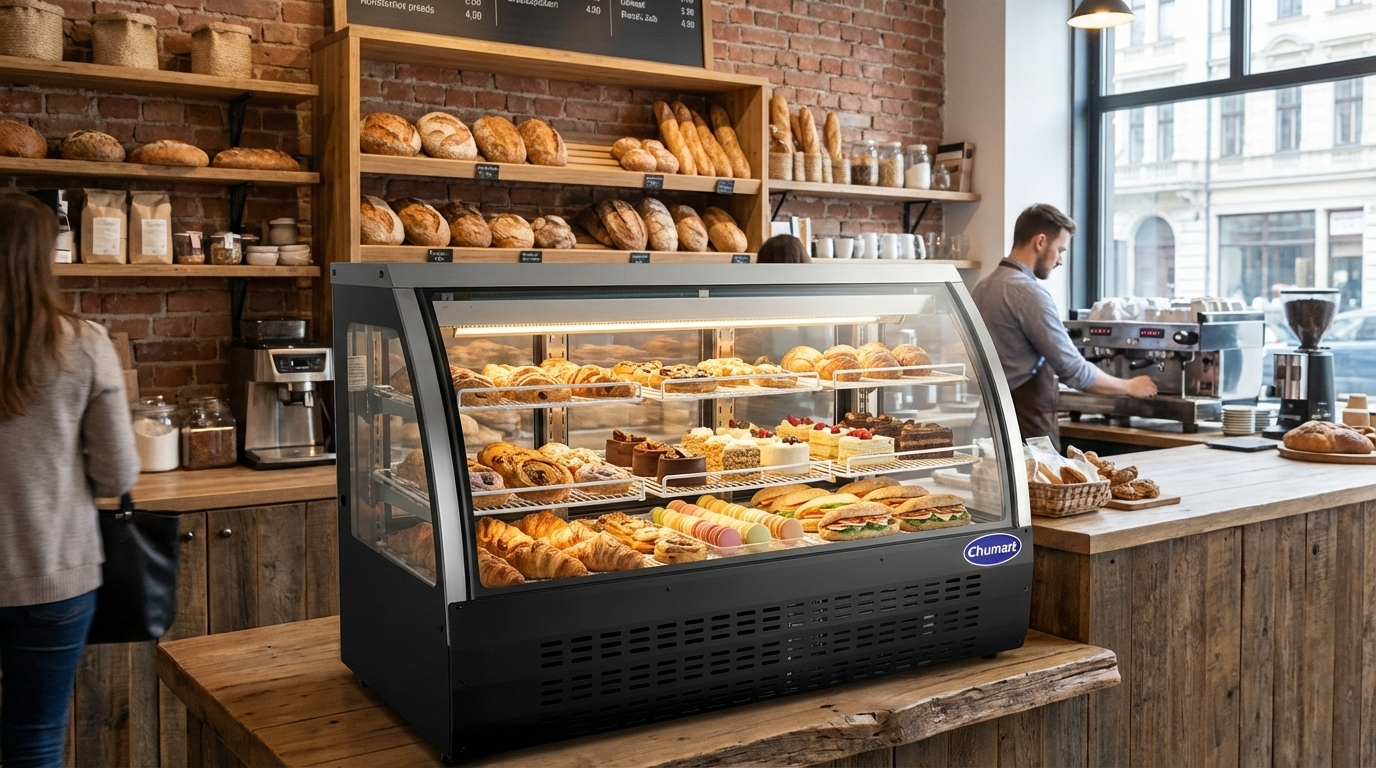Chumart CMT-48DC 47 1/4" Black Curved Glass Refrigerated Deli Case