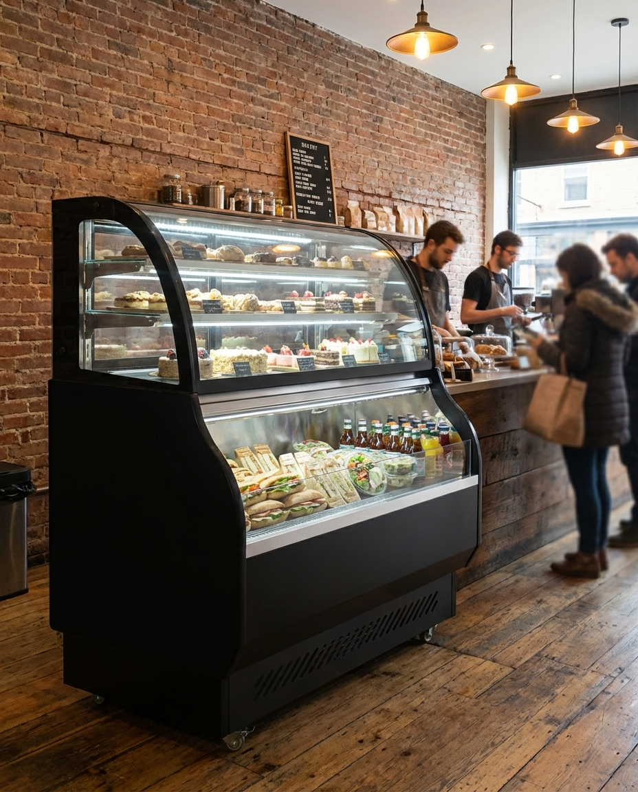 Polarman PLM-R410L 39" Curved Glass Refrigerated Air Curtain Merchandiser with LED Lighting and Night Curtain