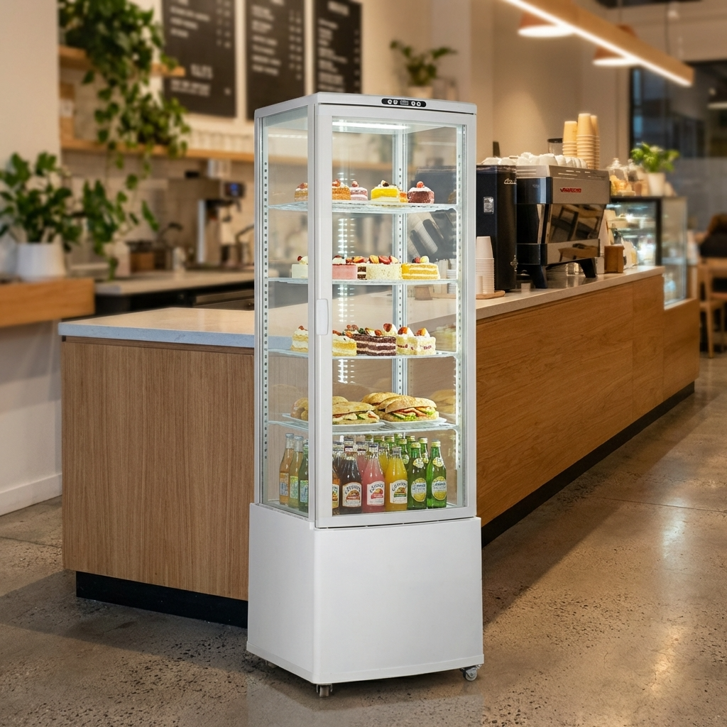 Polarman PLM-R215L-3 22″ 4-Sided White Glass Refrigerated Display Case
