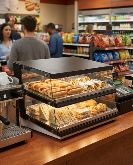 Polarman PLM-W121D-M 44″ Slanted 2-Shelf Countertop Heated Display Merchandiser