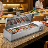Polarman PLM-R1200L-2S 47" Stainless Steel Countertop Refrigerated Sushi Display Case, (3) 1/3 + (2) 1/4 Size Pans
