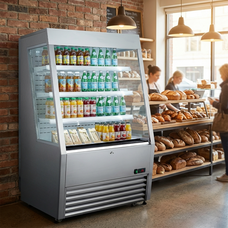 Polarman PLM-R390LS 36" Vertical Air Curtain Merchandiser, Stainless Steel, with 3 Shelves