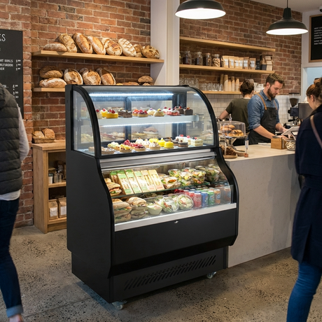 Polarman PLM-R410L 39" Curved Glass Refrigerated Air Curtain Merchandiser with LED Lighting and Night Curtain
