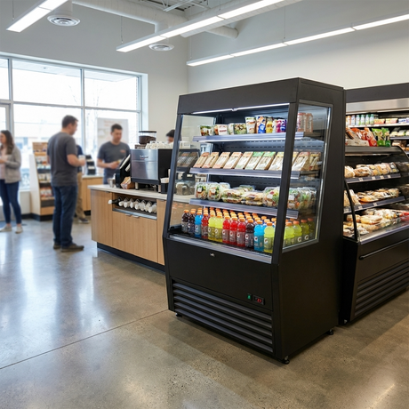 Polarman PLM-R390LSB 36" Black Vertical Air Curtain Merchandiser with 3 Shelves