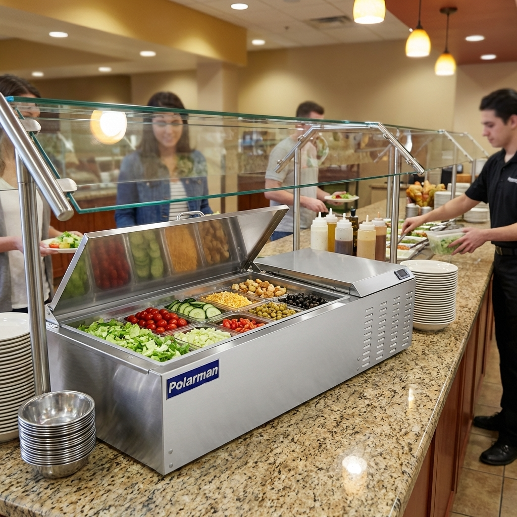 Polarman PLM-PD55 53" Countertop Refrigerated Topping Rail, Stainless Steel,(10) 1/6 Size Pans