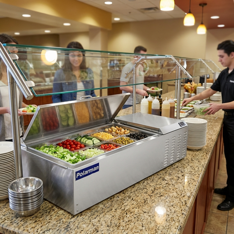 Polarman PLM-PD46 46" Countertop Refrigerated Topping Rail, Stainless Steel,(8) 1/6 Size Pans