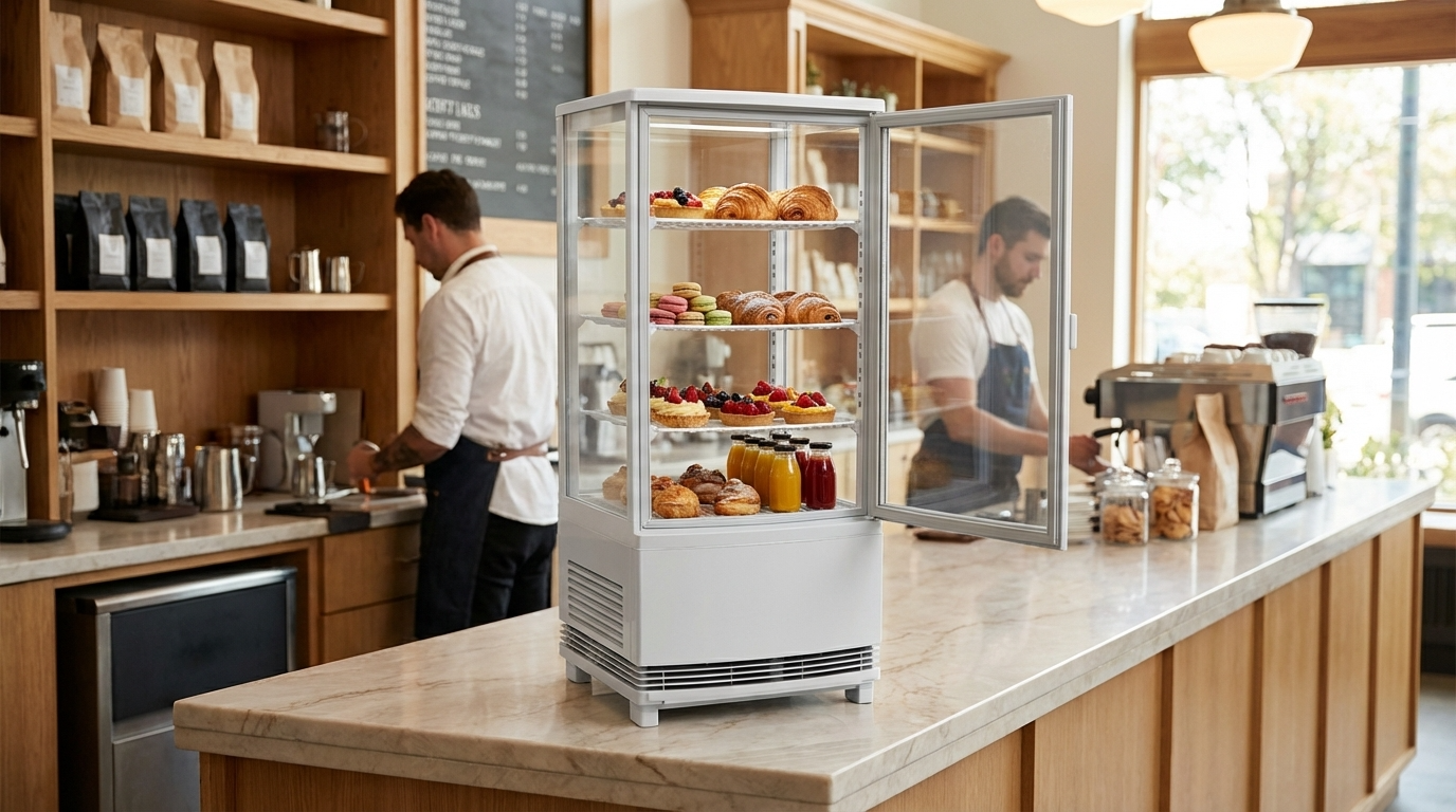 Polarman PLM-R68L-3 18″ Countertop 4-Sided White Glass Refrigerated Display Case