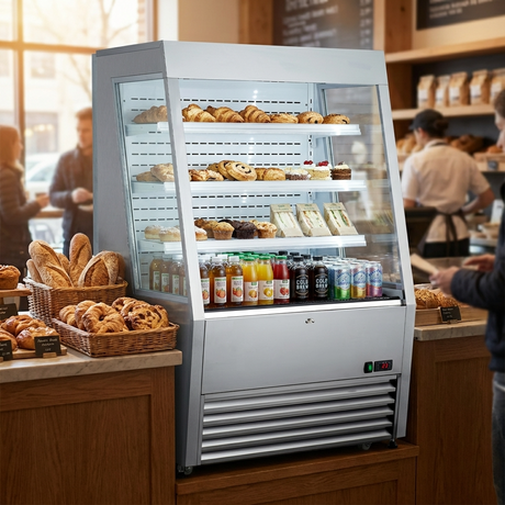 Polarman PLM-R390LS 36" Vertical Air Curtain Merchandiser, Stainless Steel, with 3 Shelves