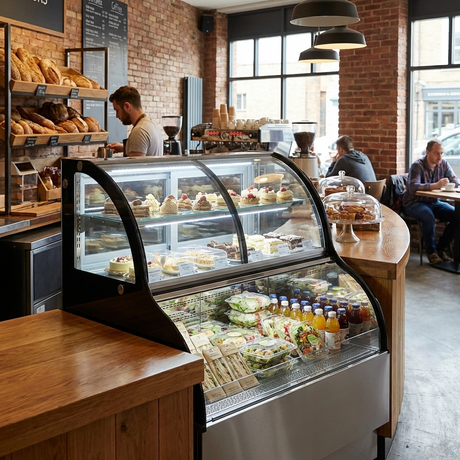 Polarman PLM-R348L 35 2/5" Curved Glass Refrigerated Air Curtain Merchandiser with LED Lighting and Night Curtain