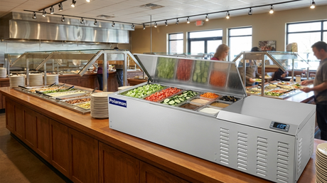 Polarman PLM-PD40 39" Countertop Refrigerated Topping Rail, Stainless Steel, (6) 1/6 Size Pans