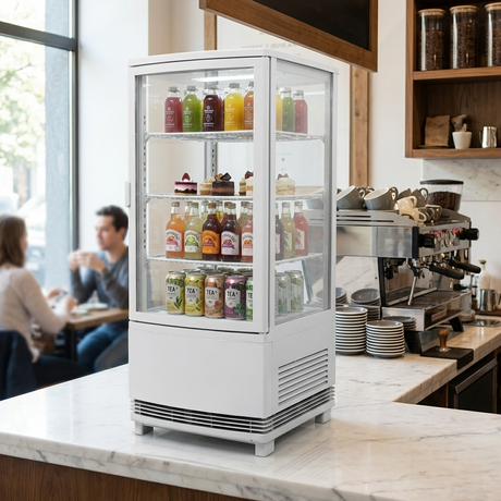 Polarman PLM-R78L(1R) 17″ Countertop 4-Sided White Glass Refrigerated Display Case