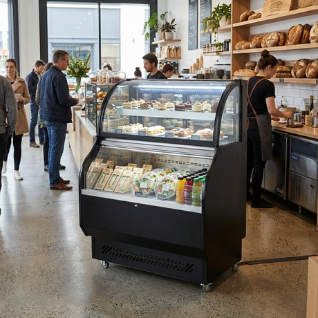 Polarman PLM-R410L 39" Curved Glass Refrigerated Air Curtain Merchandiser with LED Lighting and Night Curtain