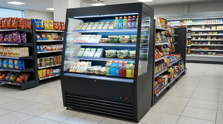 Polarman PLM-R390LSB 36" Black Vertical Air Curtain Merchandiser with 3 Shelves