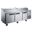 Dukers DPP90-12-S3 90" Pizza Prep Table with Three Solid Doors, 12-Pan, 24.89 Cu.Ft.