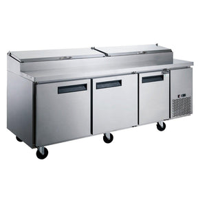 Dukers DPP90-12-S3 90" Pizza Prep Table with Three Solid Doors, 12-Pan, 24.89 Cu.Ft.