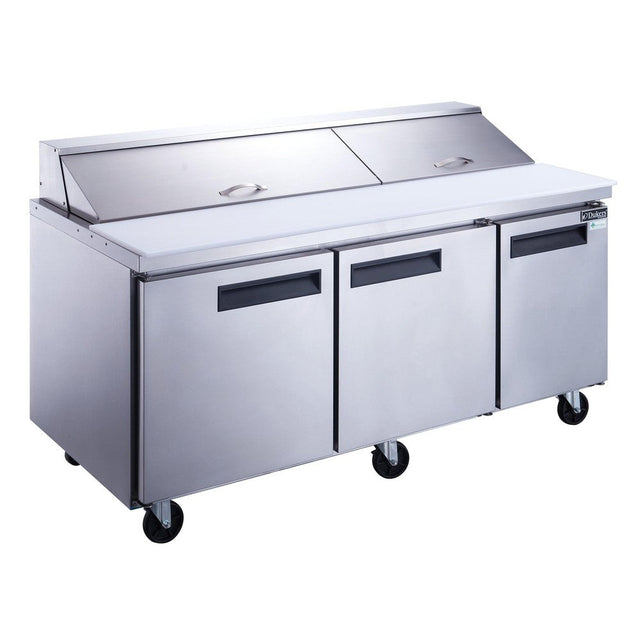Dukers DSP72-18-S3 72-inch Sandwich/Salad Prep Table with Three Solid Doors, 18-Pan, 17.58 Cu.Ft.