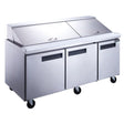Dukers DSP72-30M-S3 72-inch Mega Top Sandwich/Salad Prep Table with Three Solid Doors, 30-Pan