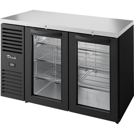 True TBR52-RISZ1-L-B-GG-1 52 inch black glass swing door back bar refrigerator