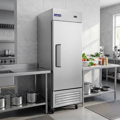 Polarman PLM-27RS 26 3/4" Reach-In Refrigerator with Single Solid Door, Bottom Mount, Stainless Steel, 23 cu. ft.
