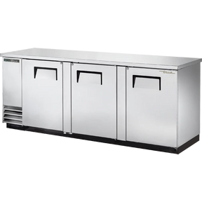True TBB-4-S-HC 90 3/8" Stainless Steel 3 Solid Door Back Bar Refrigerator