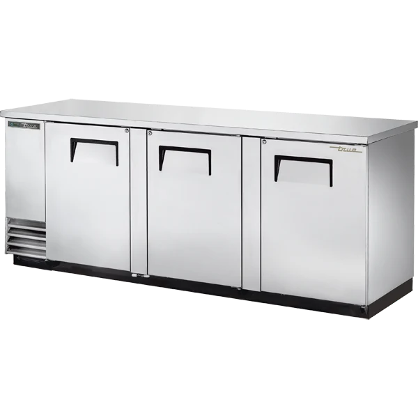True TBB-4-S-HC 90 3/8" Stainless Steel 3 Solid Door Back Bar Refrigerator