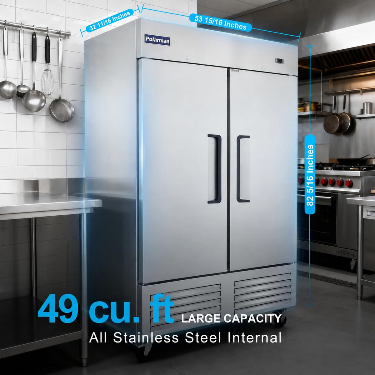 54" W Commercial Freezer with 2 door Stainless Steel 49 Cu. Ft Reach-in Freezer Auto-Defrost Fan Cooling Freezer for Restaurant, Commercial Kitchen, Shop, ETL Certification -10℉[B0D4DFCXZW]