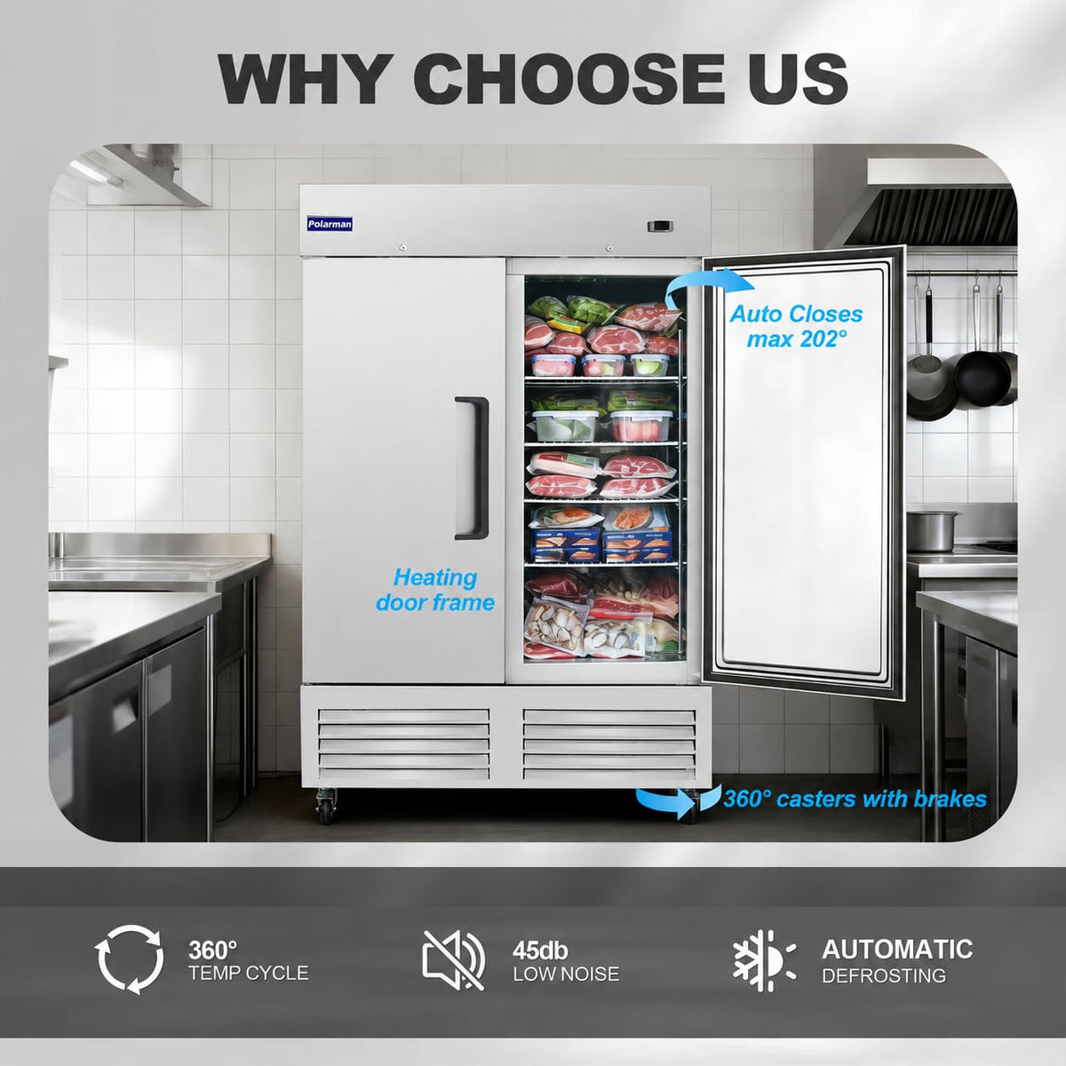 54" W Commercial Freezer with 2 door Stainless Steel 49 Cu. Ft Reach-in Freezer Auto-Defrost Fan Cooling Freezer for Restaurant, Commercial Kitchen, Shop, ETL Certification -10℉[B0D4DFCXZW]