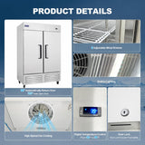 54" W Commercial Freezer with 2 door Stainless Steel 49 Cu. Ft Reach-in Freezer Auto-Defrost Fan Cooling Freezer for Restaurant, Commercial Kitchen, Shop, ETL Certification -10℉[B0D4DFCXZW]