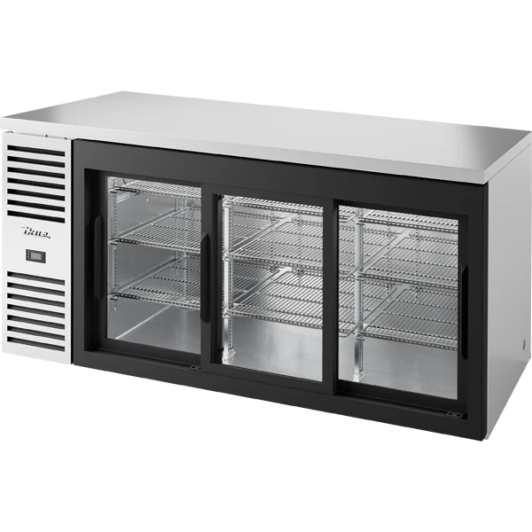 True TBR72-RISZ1-L-S-111-1 72" 3 Sliding Glass Door Back Bar Refrigerator