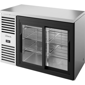 True TBR48-RISZ1-L-S-11-1 48 inch stainless glass slide door back bar refrigerator
