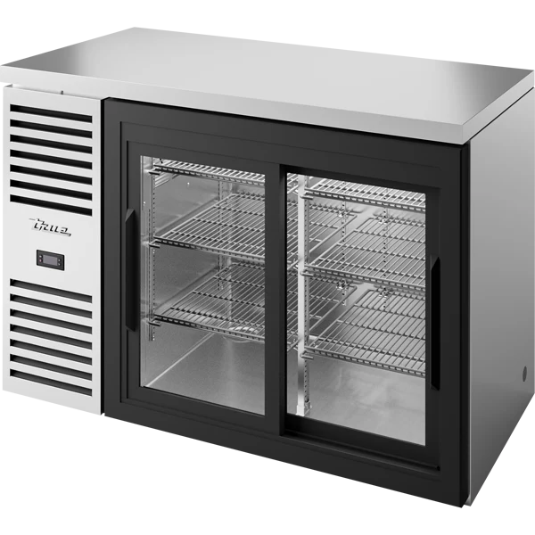 True TBR48-RISZ1-L-S-11-1 48 inch stainless glass slide door back bar refrigerator