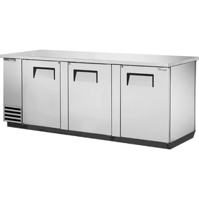 True TBB-4PT-S-HC 90 5/16" Stainless Steel 3 Solid Door Pass-Thru Back Bar Refrigerator