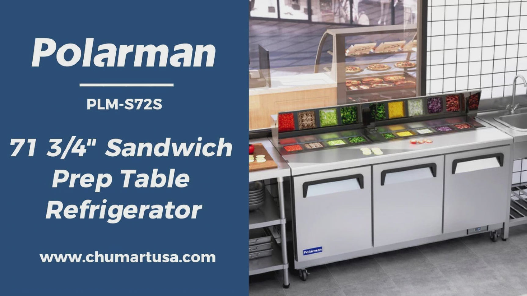 Polarman PLM-S72S 71 3/4" Stainless Steel Sandwich/Salad Prep Table with Three Solid Full Doors