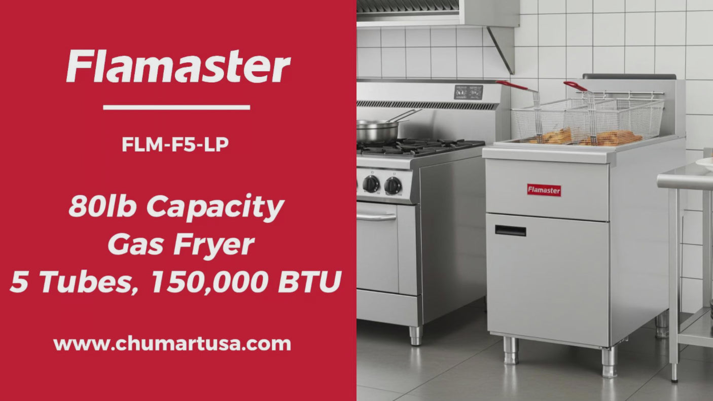 Flamaster FLM-F5-NG 21" Natural Gas Floor Fryer, 75-80 lb, 5 Tubes, 150,000 BTU