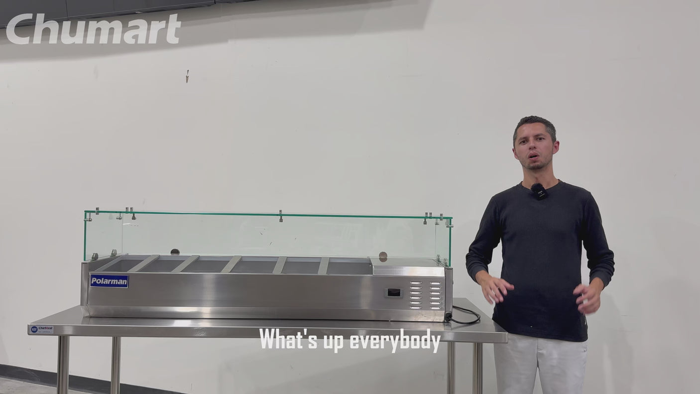 Polarman PLM-PDX-63G 63" Countertop Refrigerated Topping Rail with Sneeze Guard