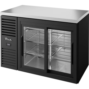 True TBR48-RISZ1-L-B-11-1 48 inch black glass slide door back bar refrigerator