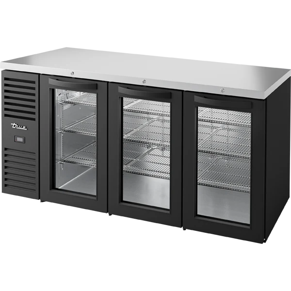 True TBR72-RISZ1-L-B-GGG-1 72" 3 Glass Door Back Bar Refrigerator