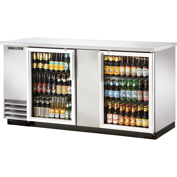 True TBB-3G-S-HC-LD 69 1/8" Stainless Steel 2 Glass Door Back Bar Refrigerator