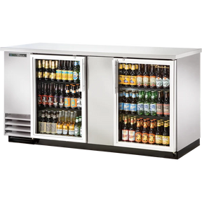 True TBB-3G-S-HC-LD 69 1/8" Stainless Steel 2 Glass Door Back Bar Refrigerator