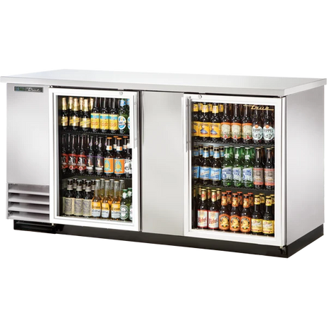 True TBB-3G-S-HC-LD 69 1/8" Stainless Steel 2 Glass Door Back Bar Refrigerator