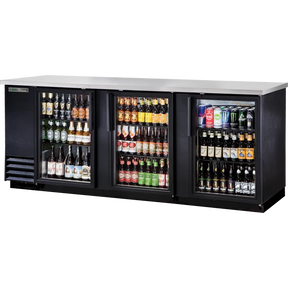 True TBB-4G-HC-LD 90 3/8" 3 Glass Door Back Bar Refrigerator