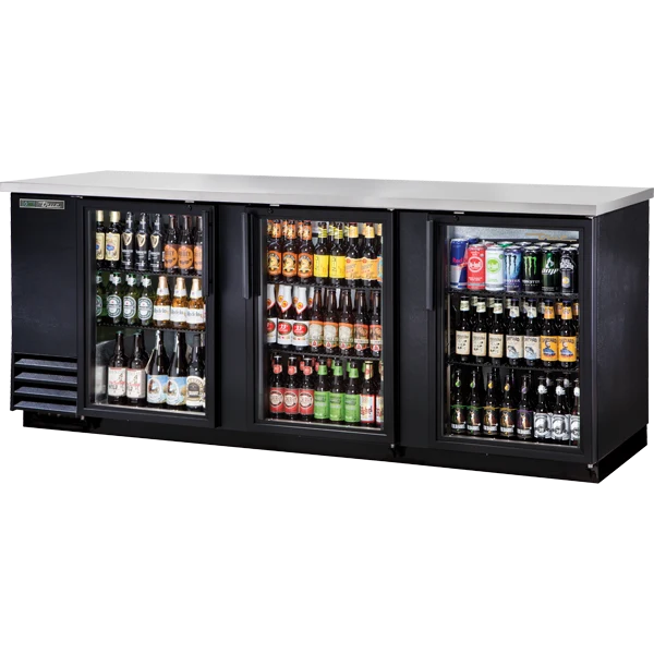 True TBB-4G-HC-LD 90 3/8" 3 Glass Door Back Bar Refrigerator