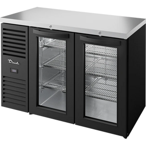 True TBR48-RISZ1-L-B-GG-1 48 inch black glass swing door back bar refrigerator
