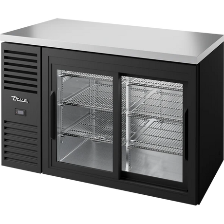 True TBR52-RISZ1-L-B-11-1 52 inch black glass slide door back bar refrigerator