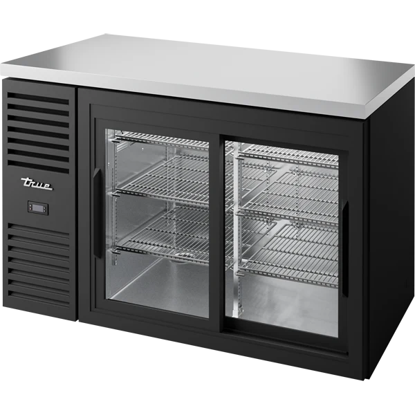 True TBR52-RISZ1-L-B-11-1 52 inch black glass slide door back bar refrigerator